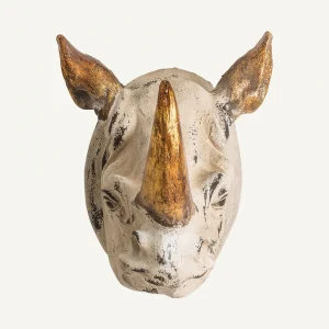 Figura Rinoceronte en Color Crema/Oro