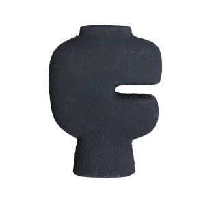 Jarrón Niveo en resina negro negro acabado rugoso – Estilo Contemporáneo