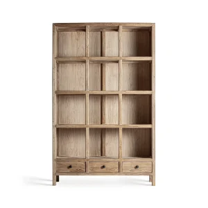 Libreria Modular Brecey en madera de olmo reciclado marrón claro – Estilo colonial
