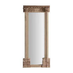 Espejo Shike en madera de teka marrón claro tallado – Estilo Étnico