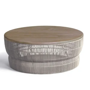 Mesa de centro cuerda color piedra y teca